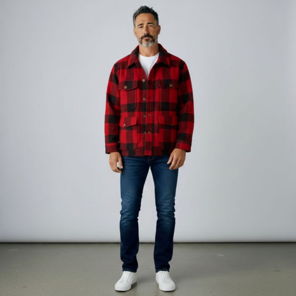 Vintage 1940s Kirsh-Weis Buffalo Plaid Wool Hunting Jacket - Large